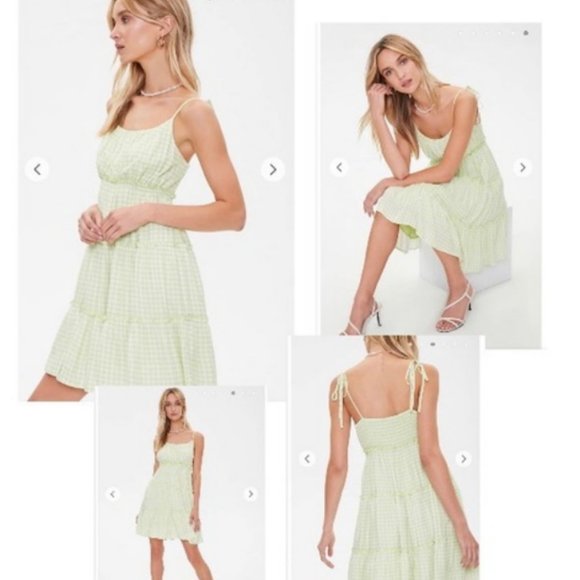 FOREVER21 - Green Gingham Babydoll Dress - Medium - Picture 4 of 4